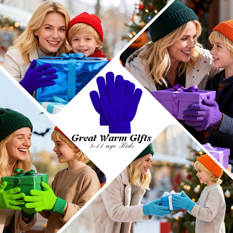 Zando Kids Winter Gloves 9 Colors Full Fingers Warm Soft Stretchy Knit Toddler Mittens for Boy Girls age 5-7 Years - Image 3
